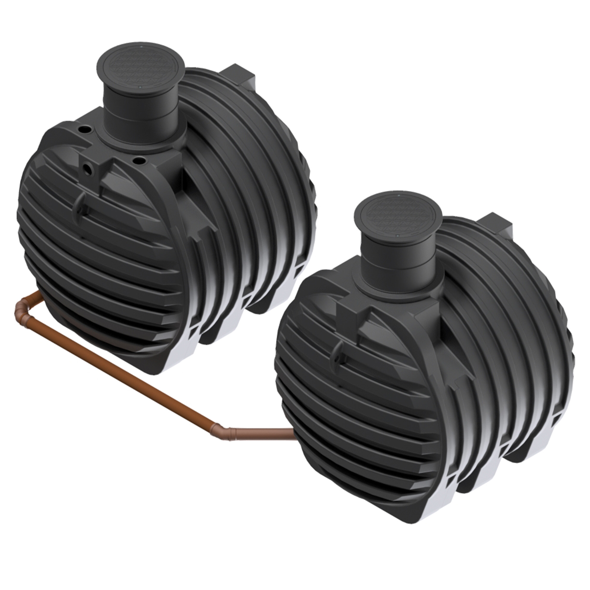 zwei miteinander verbundene Erdtanks, insgesamt 13000 Liter Volumen, Ansicht seitlich von oben