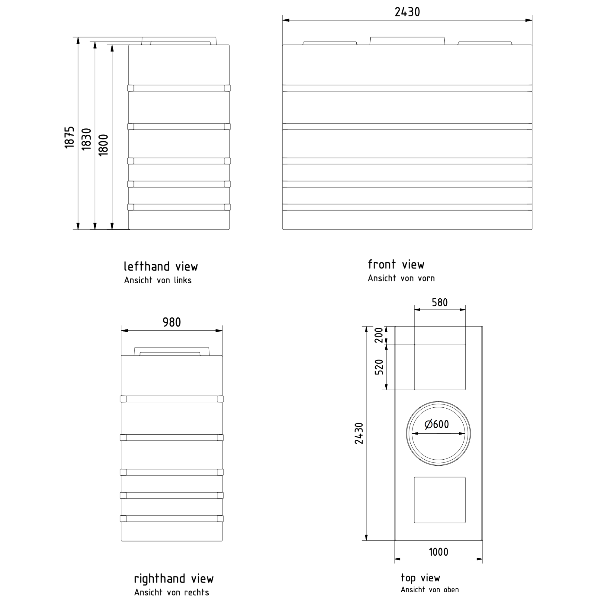 technische zeichnung abwassertank