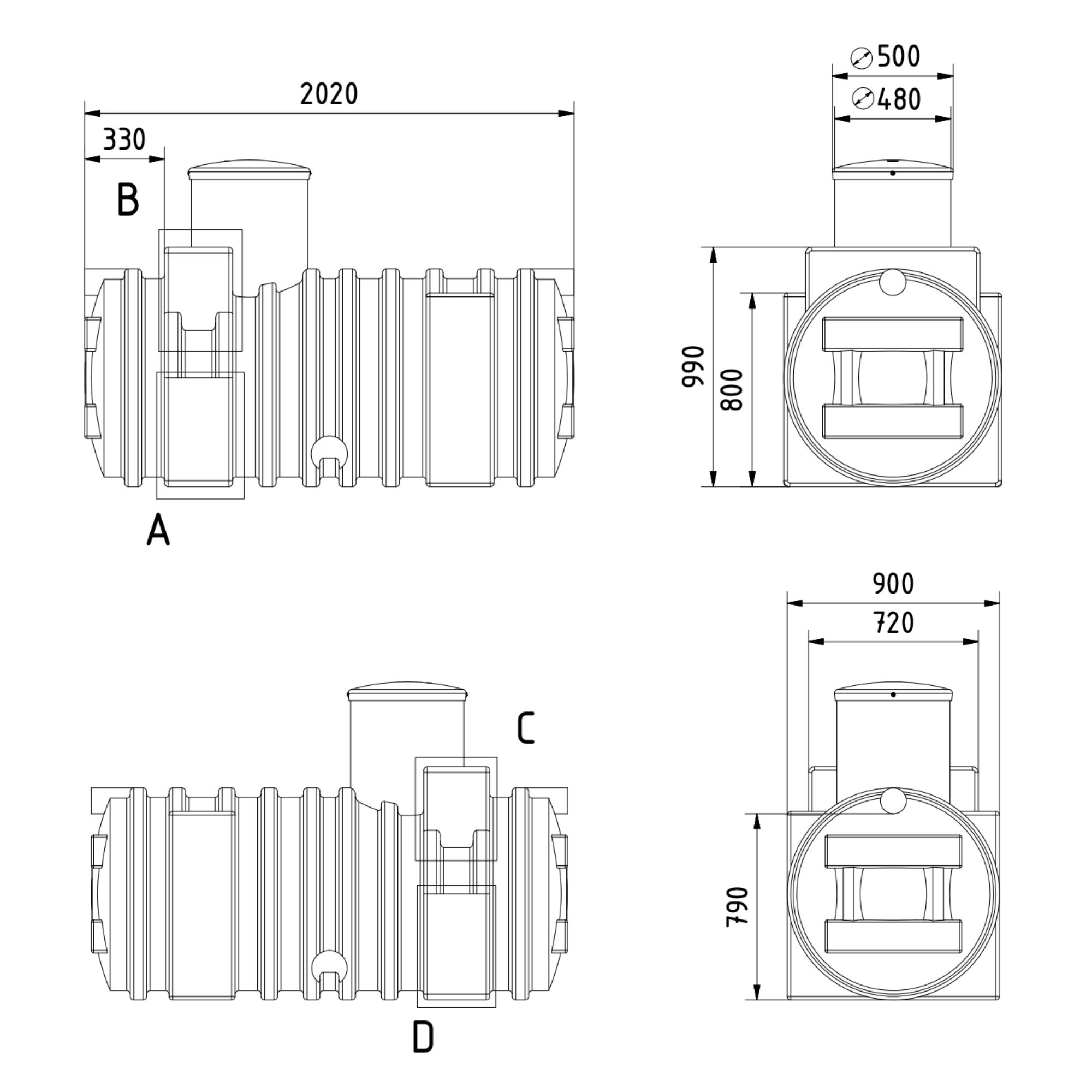 Maße des 1000 Liter Fäkalientank